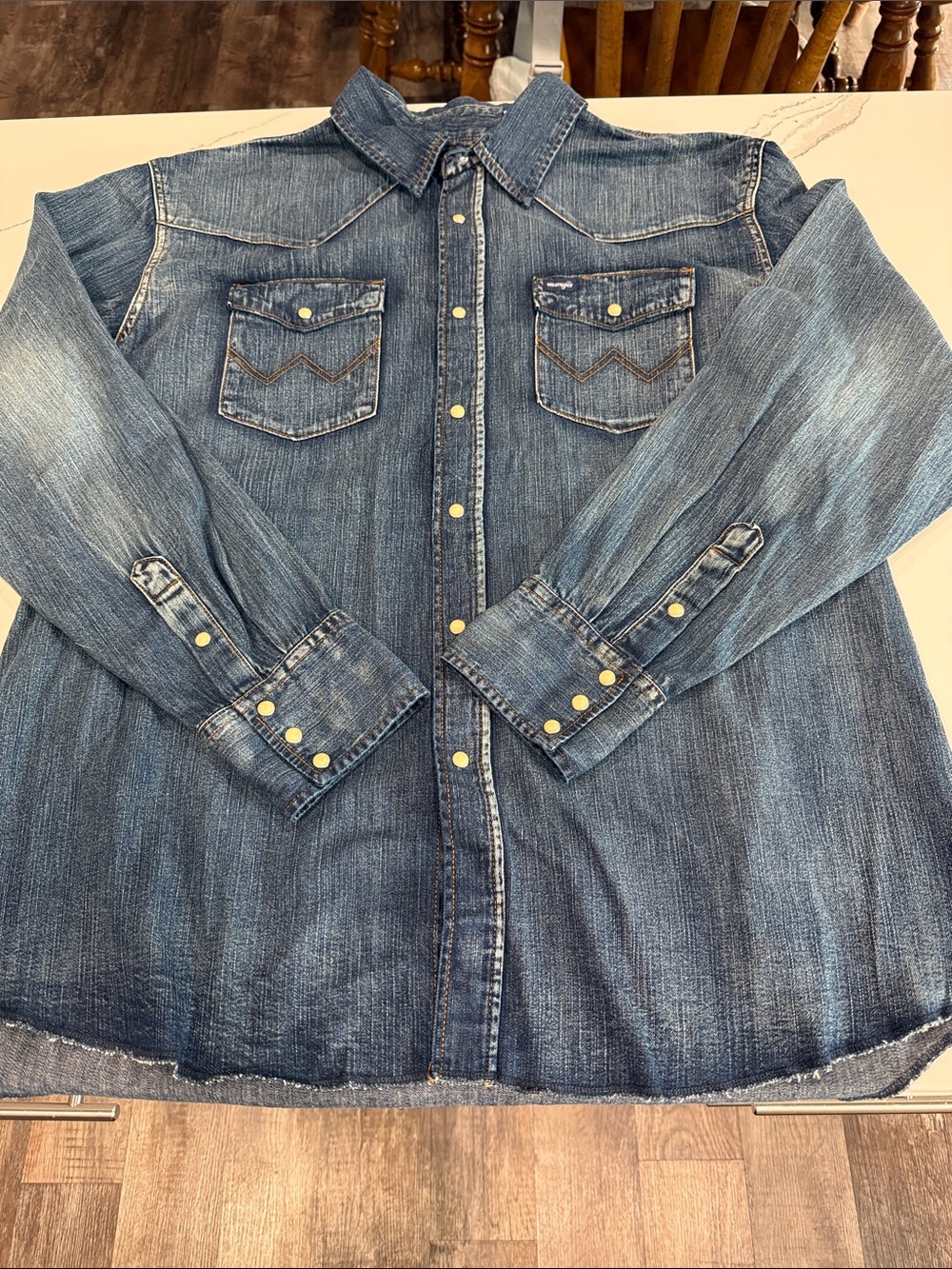Wrangler Indigo Denim Western Button-Down Shirt Pearl Snaps XXL